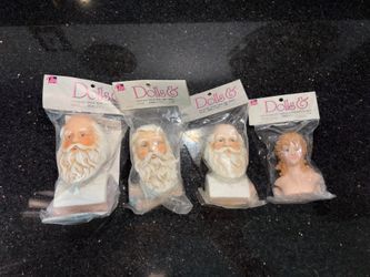 VTG 4 Packs Porcelain Doll Head & Arms of Santa & Lady Doll Making Parts 3-3.75”