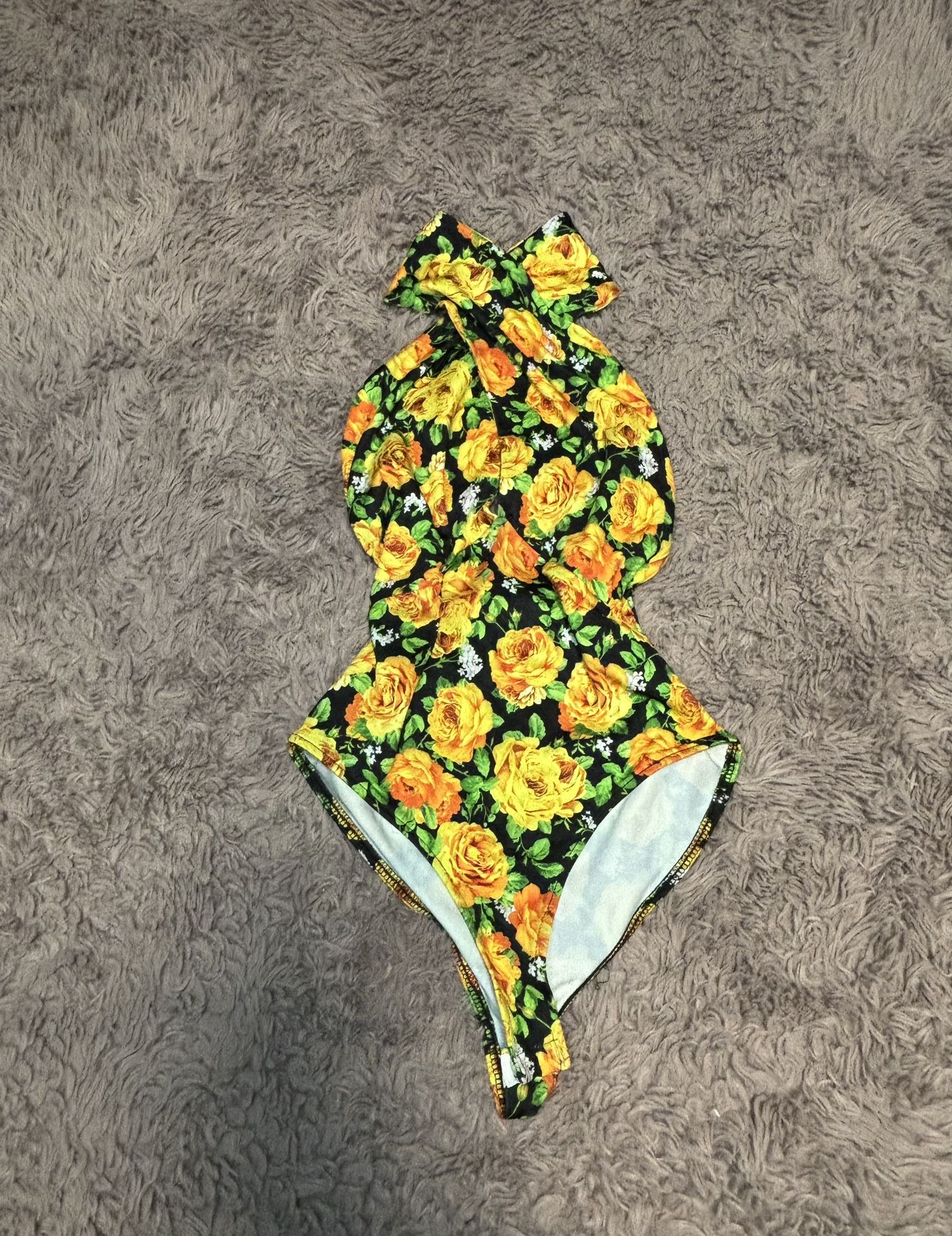 Zara Women Yellow Floral Halter Bodysuit