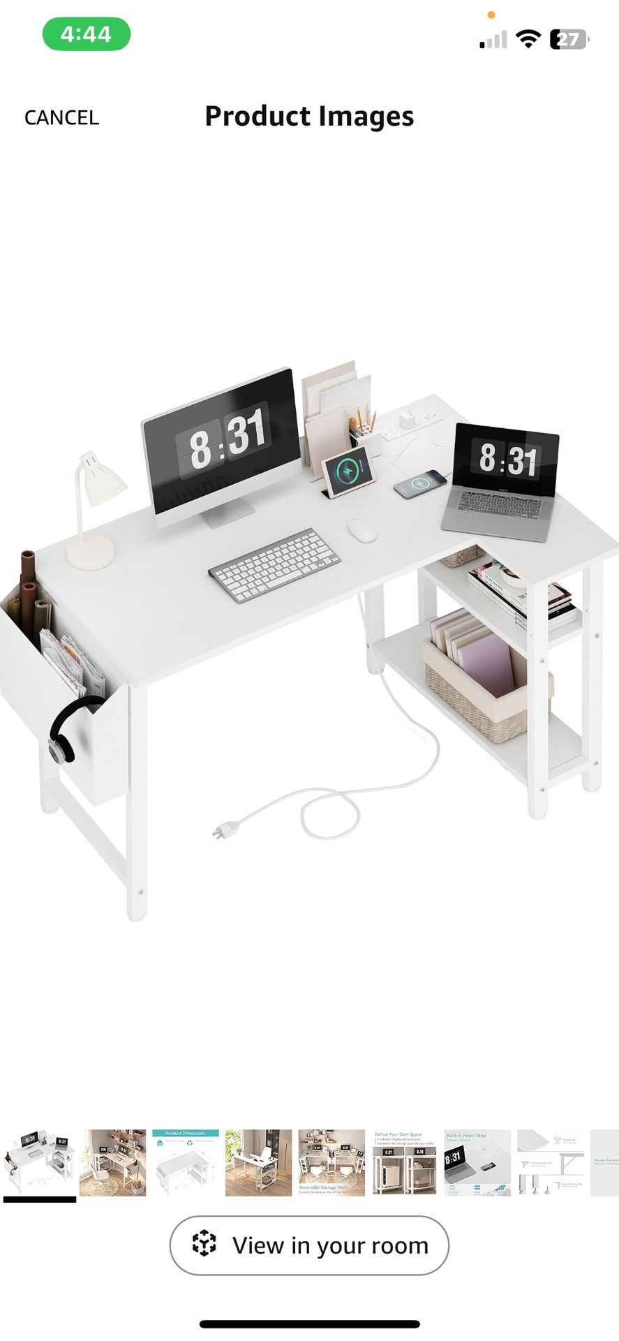 Computer Desk L Shape with Power Outlet Shelves,