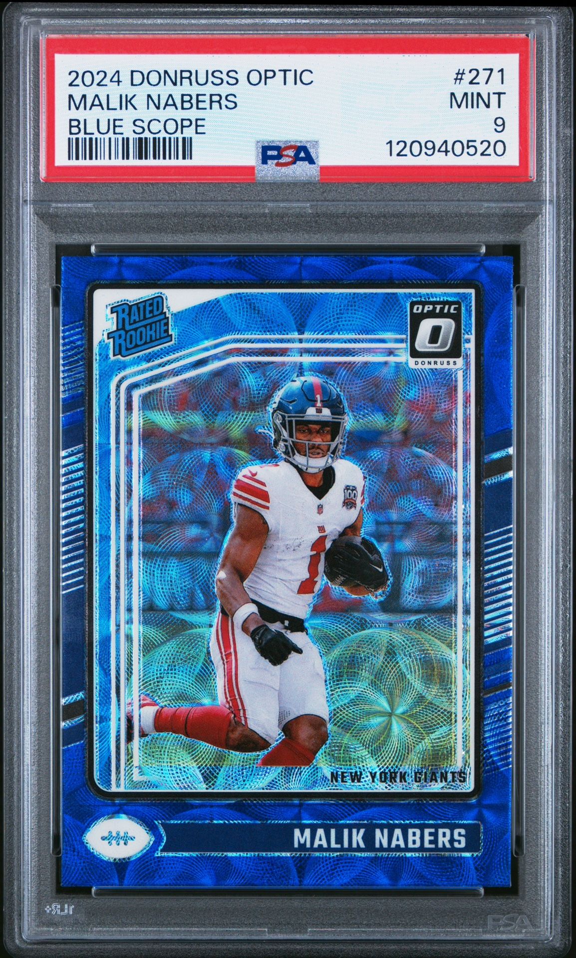 2024 Donruss Optic Malik Nabers Blue Scope Rated Rookie #271 Giants PSA 9