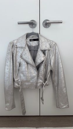 Zara Silver Metallic Moto Jacket, Size S