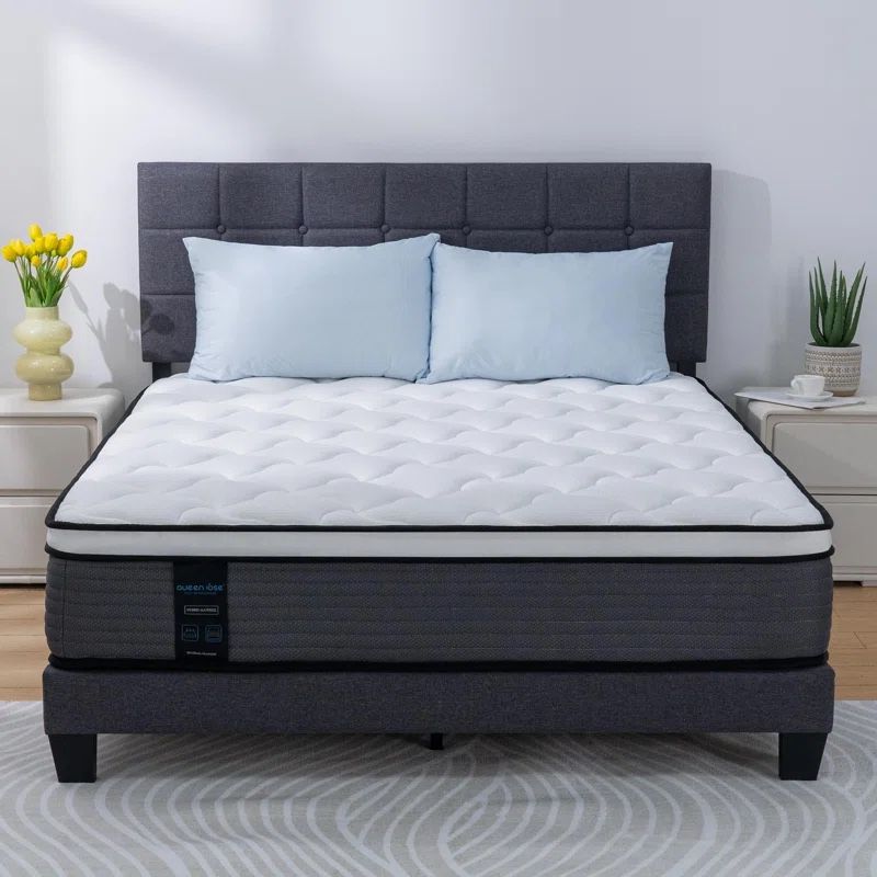 12'' Medium Hybrid Last Foam Mattress w/ Bed Frame - Queen