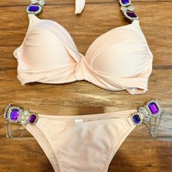 New Pink Bikini With Rhinestones 