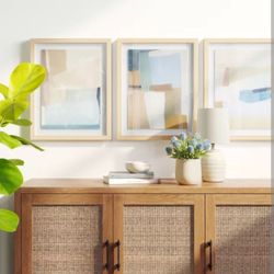 3-Set 16" x 20" Neutral Tone Abstract Under Glass