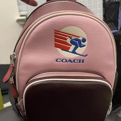 New Coach Mini Court Color lock Pink Backpack Pebble Leather Ski Logo!
