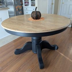 Solid Oak Dining Table Black Base And Raw Wood Top
