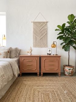 Vintage Terracotta Modern Boho Nightstands – Pair