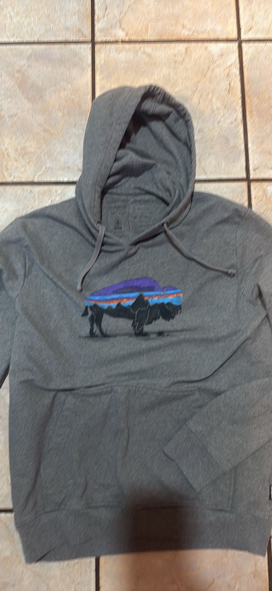 Patagonia Hoodie Sweatshirt Grey Uprisal Buffalo Logo Organic Cotton Men's Medium