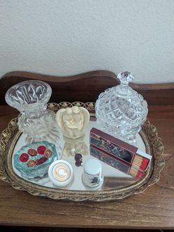 Gold Mirrored Vanity Tray with Ornate Border