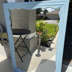 NEW MIRROR carved wood cedar frame shabby chic antique blue & gold coastal style. 25-35’’