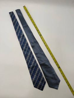2x Kai Long 100% Silk Men’s Ties Blue Plaid Geometric Necktie Lot