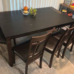 Brown Wooden Table 4 Chairs And Bench