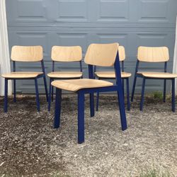 Grand Rapids Sadie Chair Plywood Mid Century Modern Industrial Dining Commercial USA Danish MCM VTG USED 5 Chairs Set Metal Wood Natural