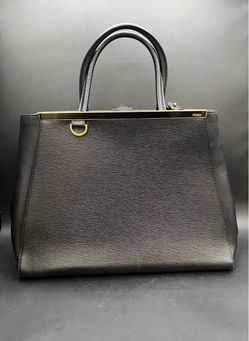 Fendi 2 Jours Black Leather 8BH250 Tote Bag 2Way Shoulder Handbag