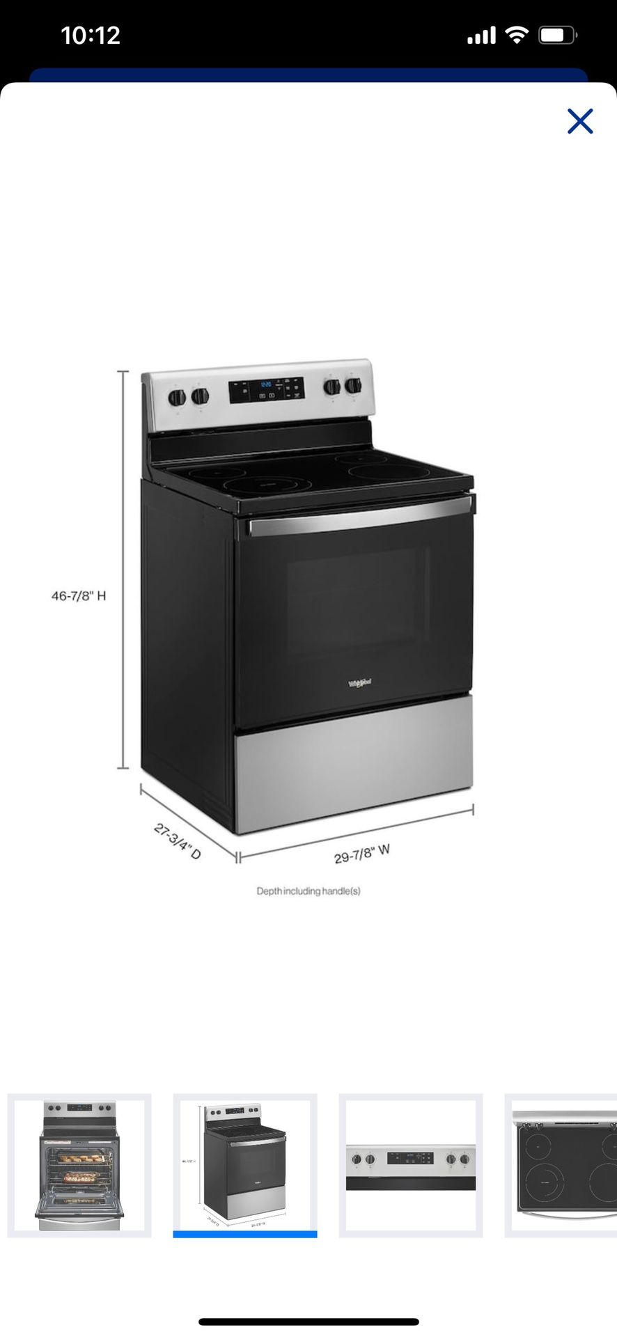 Whirlpool  30-in Smooth Surface 4 Elements 5.3-cu ft Freestanding Electric Range (Stainless Steel)