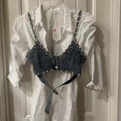 Embellished shirt/ Denim 