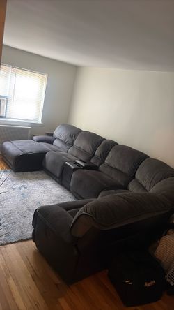 Blue suede recliner couch