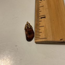 Vintage Carmel Colored Cats Eye Teardrop Fringed Pendant