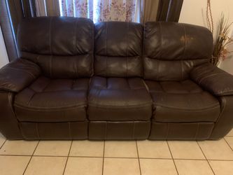 Dark Brown Leather Reclining Sofa