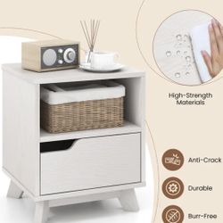 Nightstand with Storage, Sofa Side  Table with Shelf & Drawer, Modern End Table