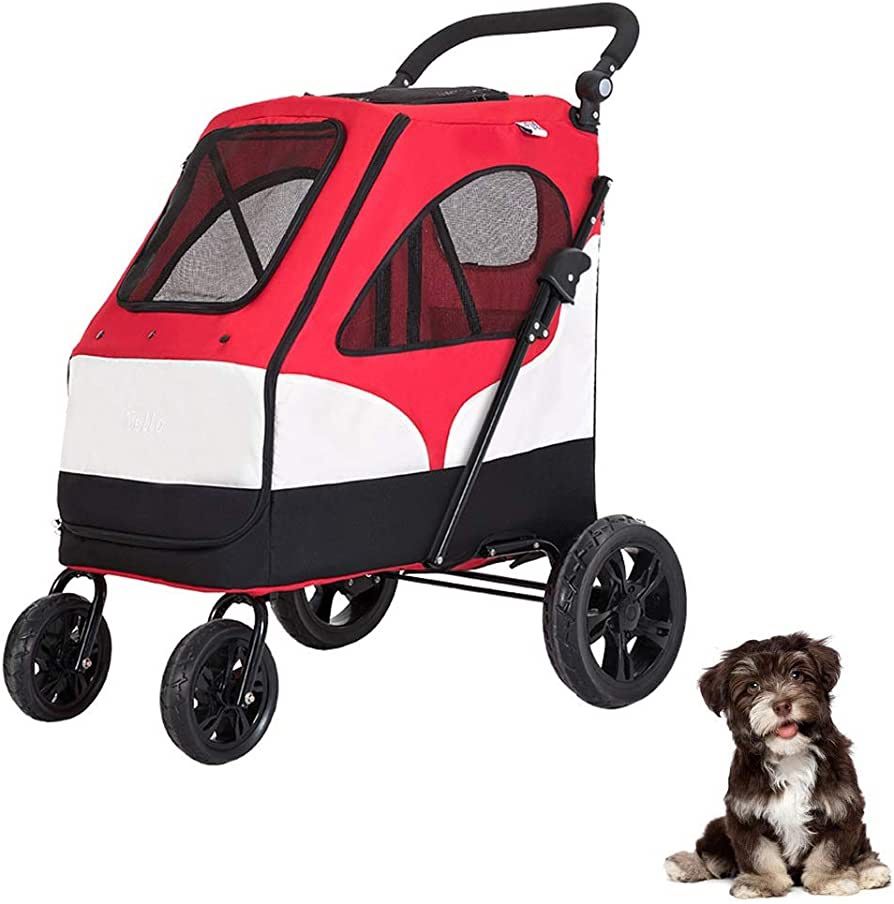 Large/ Dog Foldable Pet Stroller /4 Wheel Dog Stroller for Load Bearing 55kg Pet Cart with Adjustable Handle Pet Carrier