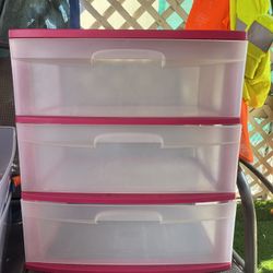 Plastic Pink 3 Drawer Set 