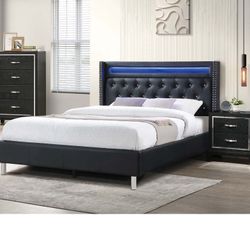  queen bed frame platform bed/charging station &built in LED light./FIRM PRICE