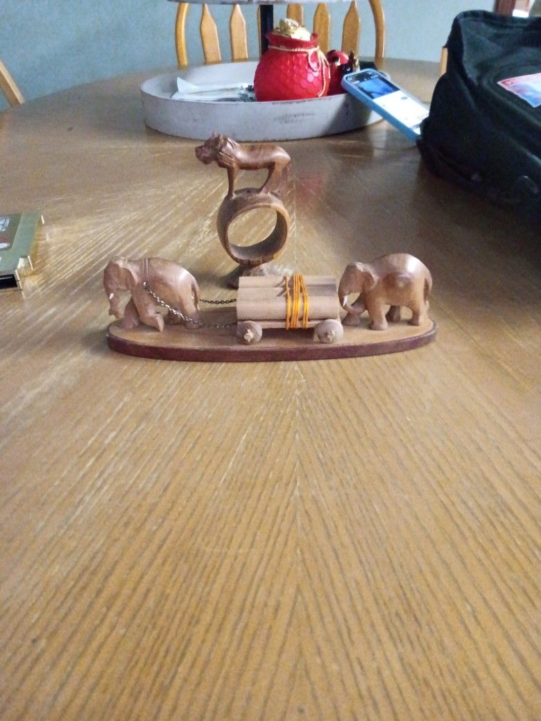 Hand Carved Lion And War Elephants