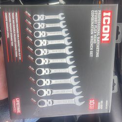 Icon professional ratcheting stubby flex head combination wrench set