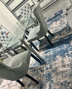 Grey & Blue Abstract Rug 5x7