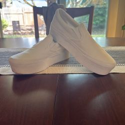 Vans White Slip On Stack/Platform Size W10