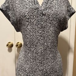 Blouse Black/white Short Sleeve Size Large 