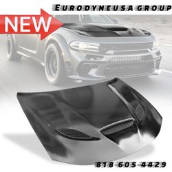 Fits 15-23 Dodge Charger SRT Hellcat Style Hood Scoop Vent Unpainted - Aluminum
