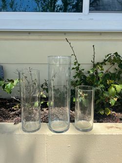 Glass vases! Mirror trays and votives! Wedding/party decor
