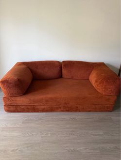 Rust Orange Corduroy Low-Profile Sofa