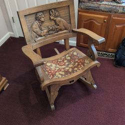 Wooden Rocker With Tapestry Seat