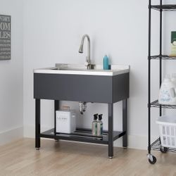 Stainless Steel Large Utility Sink Single Bowl, Freestanding Laundry Utility