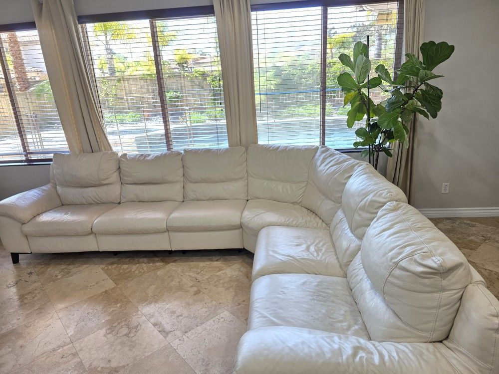 Natuzzi White Leather Modular Sectional Sofa w/ Power Recliners