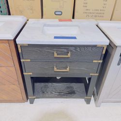 Brand New Black Oak 30" Single Vanity with Marble Top in White  $469 