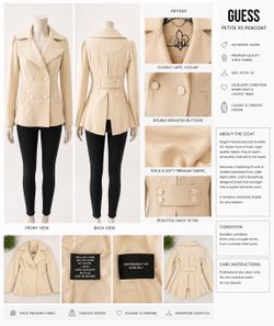 GUESS Petite XS Peacoat Beige Double Breasted Mid-Length Long Sleeve Coat