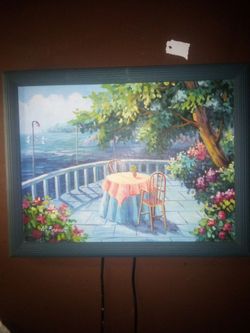 W. Brandt Framed Oil Painting Waterfront Patio Scene