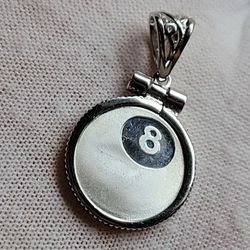 8 Ball .999 Fine Silver Pendant Jewelry Unisex Amulet Necklace Enhancer 