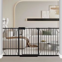Extra Wide Gate Black 62-67 Inch Wide, Walk Through Pressure Mounted No Drill, Long and Large Tension Gate for Pet and Kids