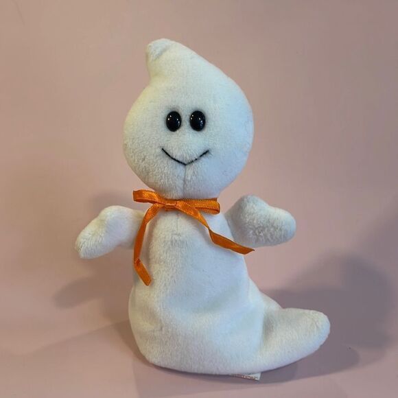 1995 Original Ty Beanie Baby Spooky the Ghost w Orange Bow PVC Pellets EUC 8"