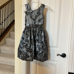 5094-PTT Jayne Copeland Size 10 Girls Sleeveless Dress Steel Gray Flowers PreOwn