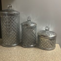 3 SILVER VASES WITH TOPS YOU CAN OPEN 