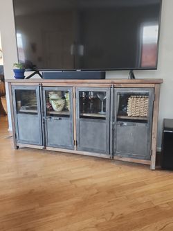 Industrial Wood and Metal Media Console Cabinet