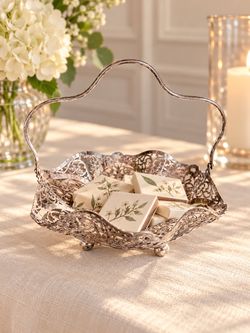 Silver Filigree Basket Tray with Handle
