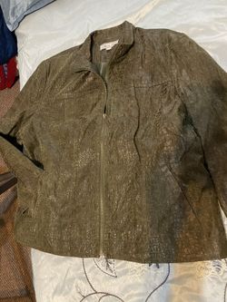 Ladies Birch Hill Faux Suede XL Alligator Print Olive Green Blazer 