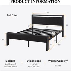 SHA CERLIN Full Size Bed Frame, Wooden Headboard and Footboard, Black Oak Sturdy frame, 12 metal slats, noise-free design, 12-inch storage, no bed fra